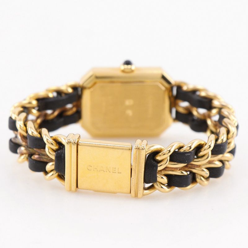 Chanel Premier S Gold Plated Leather Black Quartz Analog Display Dial Watch