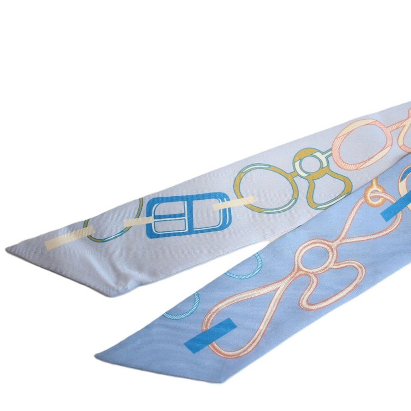Hermes Twilly Dre Buckle Silk Blue Scarf