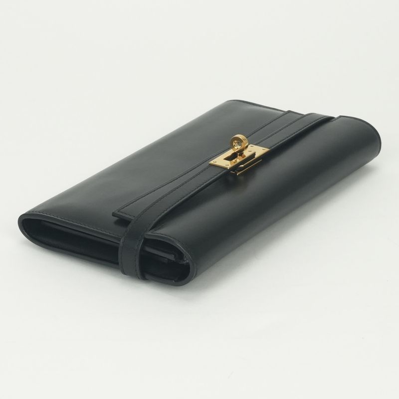 Hermes Kelly Wallet Box Calf Noir Black Gold