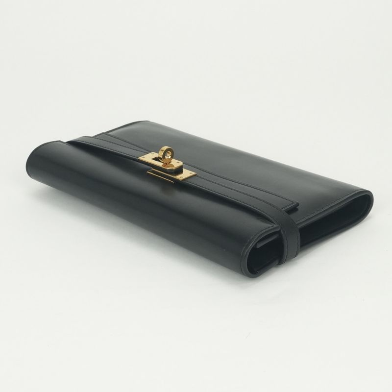 Hermes Kelly Wallet Box Calf Noir Black Gold
