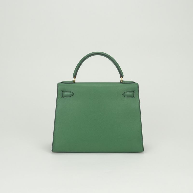 Hermes Kelly 28 Tote Courchevel Green Gold Handbag Sellier