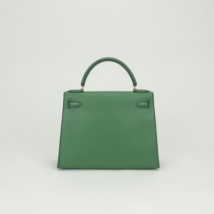 Hermes Kelly 28 Tote Courchevel Green Gold Handbag Sellier