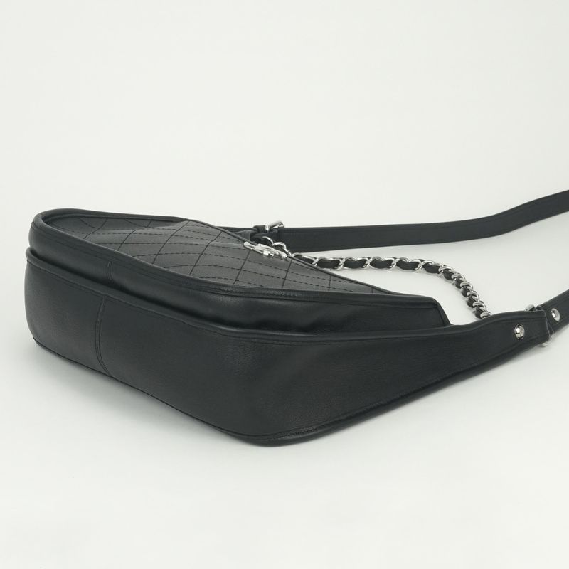 Chanel Quilted Tote Shoulder Bag Calfskin Black Silver CC Logo