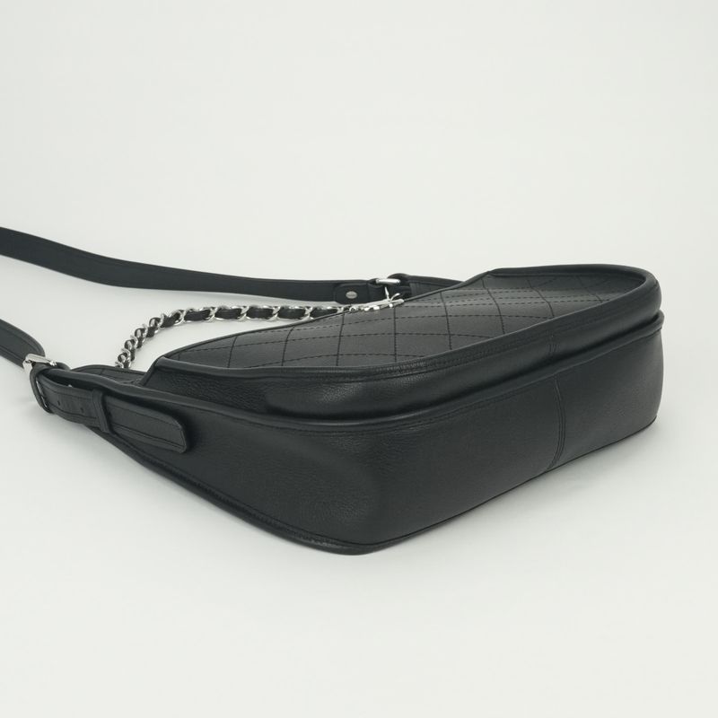 Chanel Quilted Tote Shoulder Bag Calfskin Black Silver CC Logo