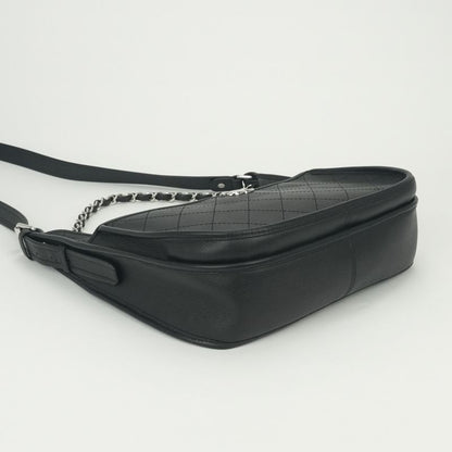 Chanel Quilted Tote Shoulder Bag Calfskin Black Silver CC Logo