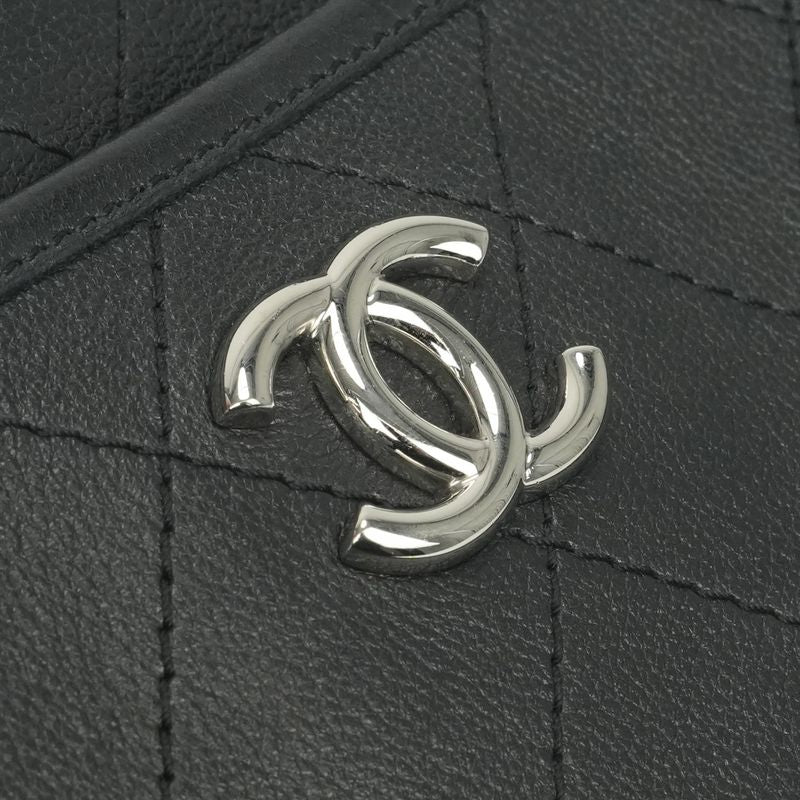 Chanel Quilted Tote Shoulder Bag Calfskin Black Silver CC Logo