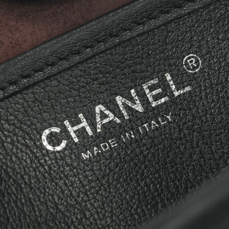 Chanel Quilted Tote Shoulder Bag Calfskin Black Silver CC Logo
