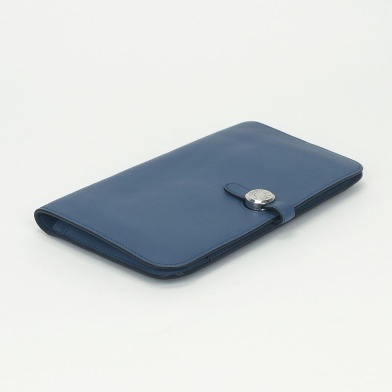 Hermes Dogon GM Duo Wallet Color Azur Blue Silver Pouch Coin Purse