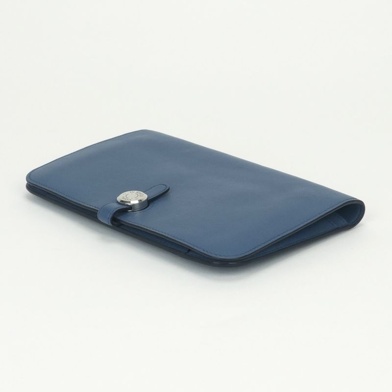 Hermes Dogon GM Duo Wallet Color Azur Blue Silver Pouch Coin Purse