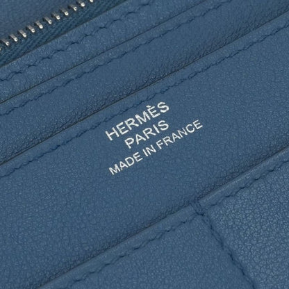 Hermes Dogon GM Duo Wallet Color Azur Blue Silver Pouch Coin Purse