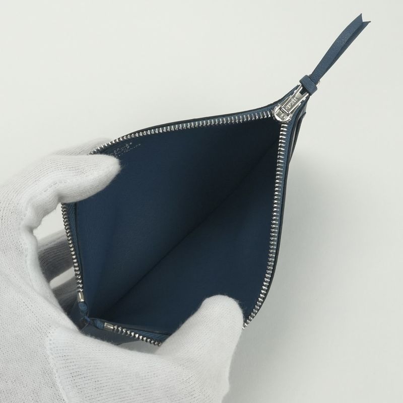 Hermes Dogon GM Duo Wallet Color Azur Blue Silver Pouch Coin Purse