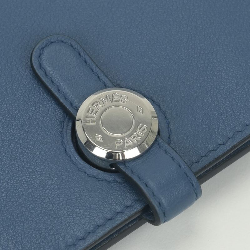 Hermes Dogon GM Duo Wallet Color Azur Blue Silver Pouch Coin Purse