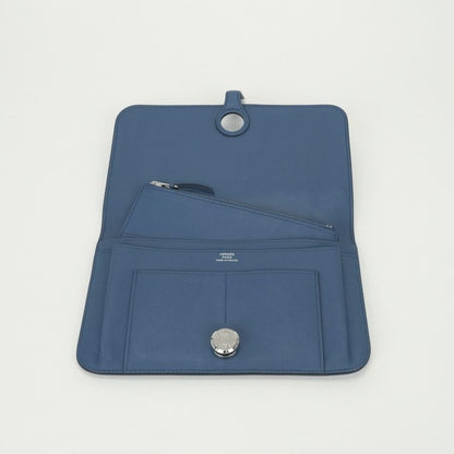 Hermes Dogon GM Duo Wallet Color Azur Blue Silver Pouch Coin Purse