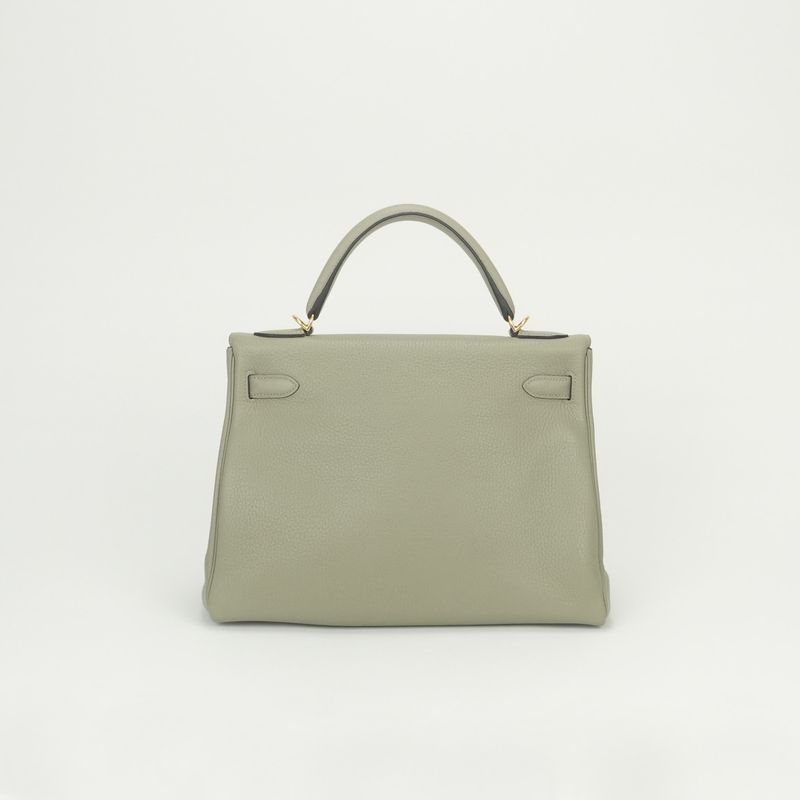 Hermes Kelly 32 Tote Shoulder Bag Togo Sauge Green Gold 2-Way Retourne