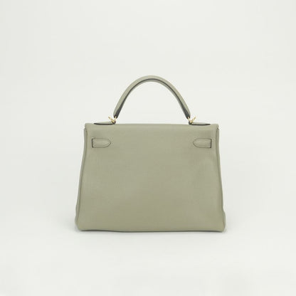 Hermes Kelly 32 Tote Shoulder Bag Togo Sauge Green Gold 2-Way Retourne