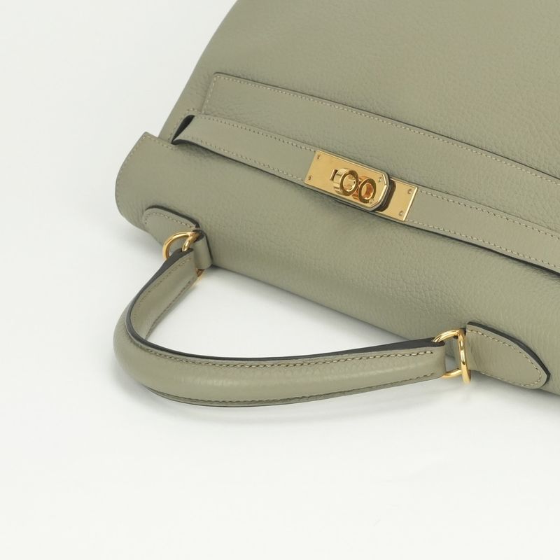 Hermes Kelly 32 Tote Shoulder Bag Togo Sauge Green Gold 2-Way Retourne