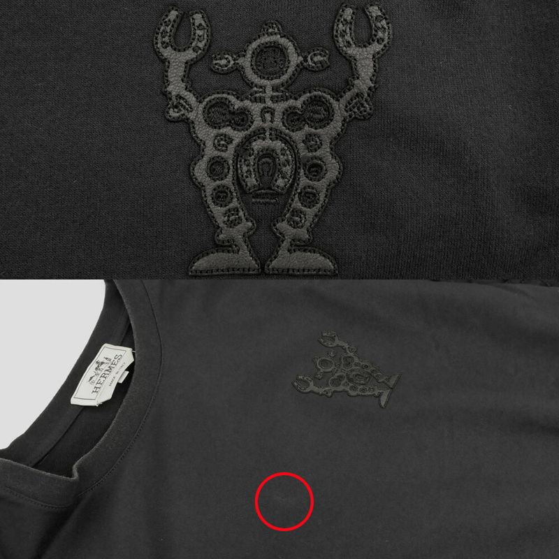 Hermes T-Shirt Robot Patch M Black Leather Top Short Sleeve