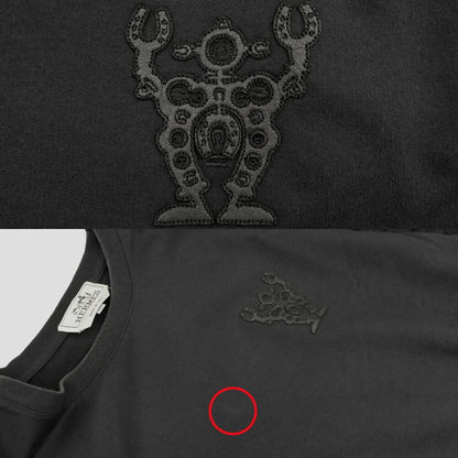 Hermes T-Shirt Robot Patch M Black Leather Top Short Sleeve