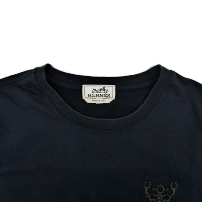 Hermes T-Shirt Robot Patch M Black Leather Top Short Sleeve