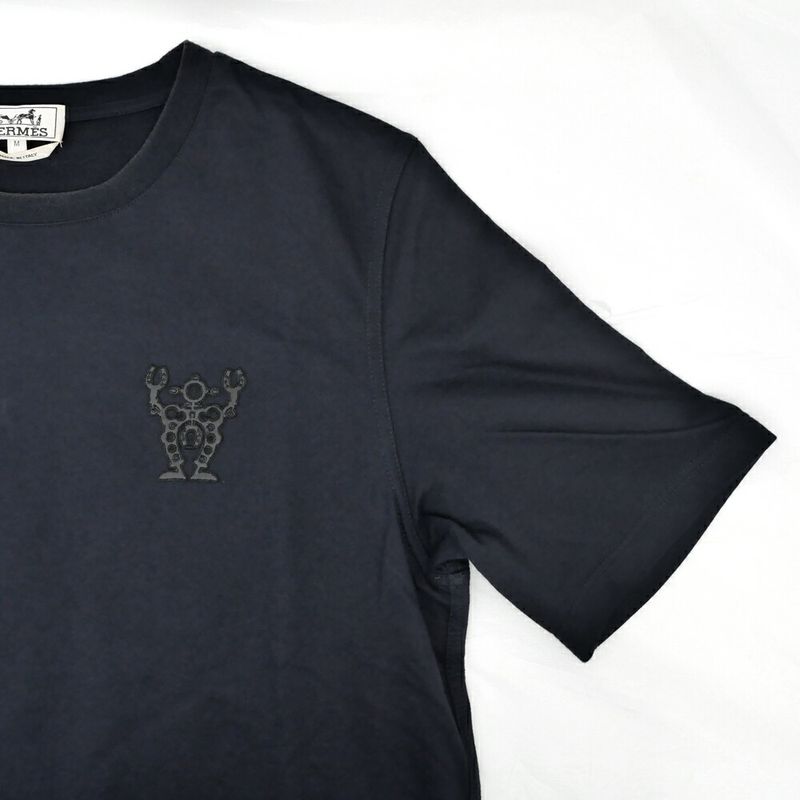 Hermes T-Shirt Robot Patch M Black Leather Top Short Sleeve