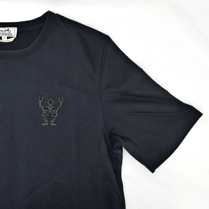 Hermes T-Shirt Robot Patch M Black Leather Top Short Sleeve