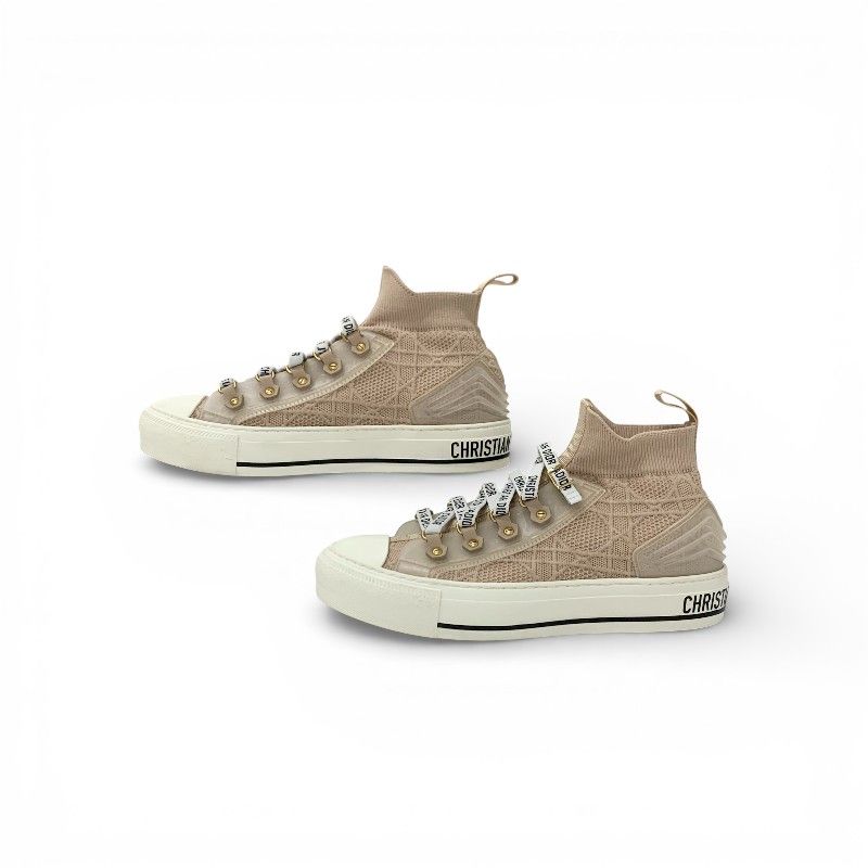 Dior Walkndior Sneakers Shoes Knit Rubber Pink Beige Logo High Cut