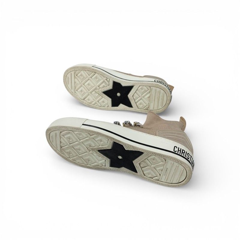 Dior Walkndior Sneakers Shoes Knit Rubber Pink Beige Logo High Cut