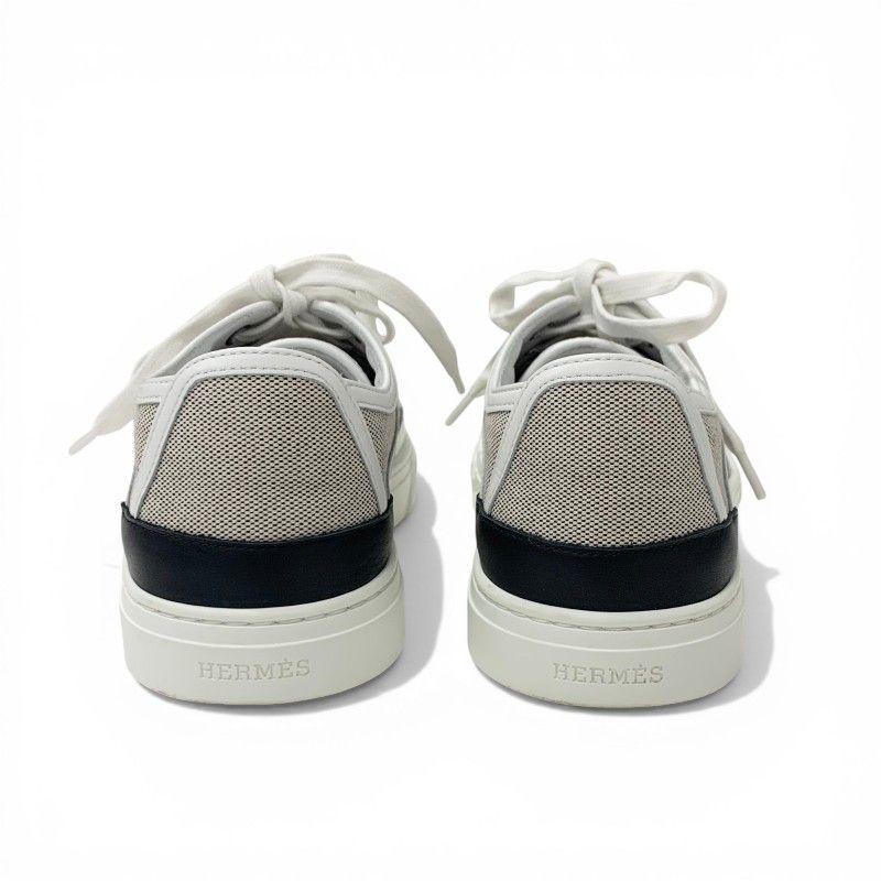 Hermes Get Sneakers Shoes Canvas Leather Gray White Black Low Cut Logo