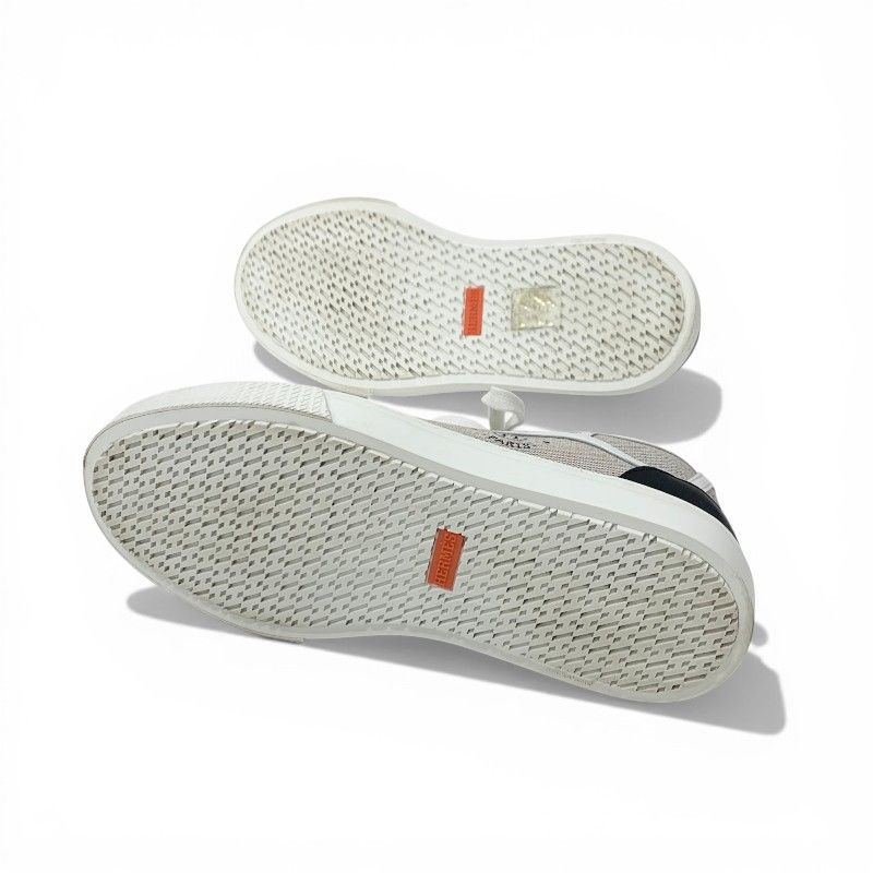 Hermes Get Sneakers Shoes Canvas Leather Gray White Black Low Cut Logo