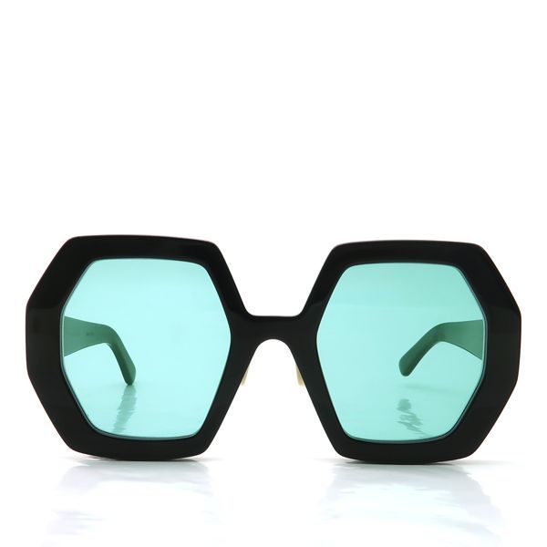 Gucci Sunglasses Oversize 55 Octagon Self Frame Black Blue Lens Eyewear
