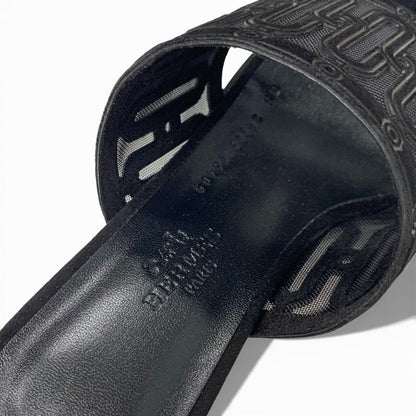Hermes Gioia Sandals Shoes Suede Mesh Black Mule