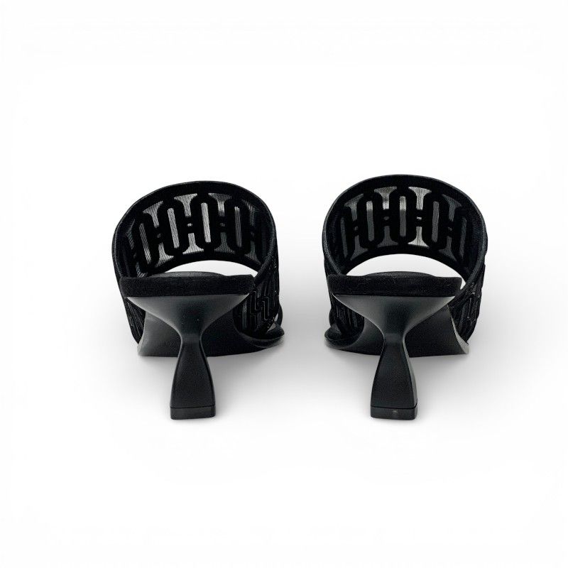 Hermes Gioia Sandals Shoes Suede Mesh Black Mule