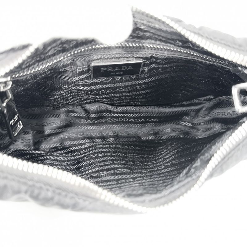 Prada Shoulder Bag Padded Re-Nylon Crossbody Triangle Logo Nylon Black Silver