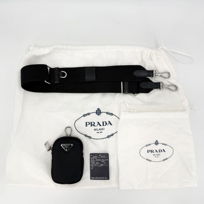 Prada Shoulder Bag Padded Re-Nylon Crossbody Triangle Logo Nylon Black Silver