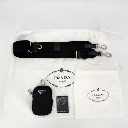 Prada Shoulder Bag Padded Re-Nylon Crossbody Triangle Logo Nylon Black Silver