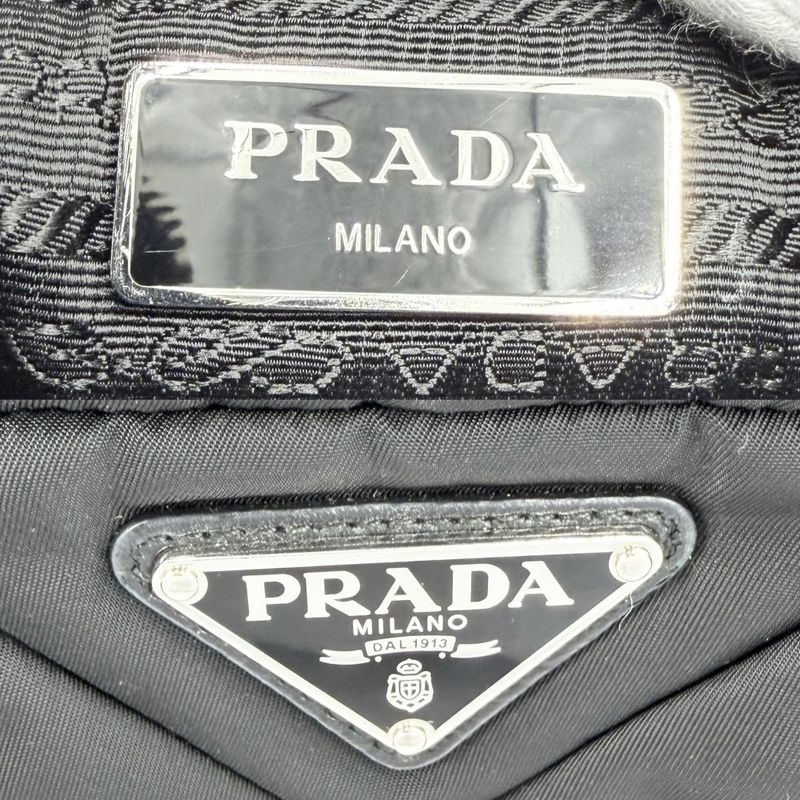 Prada Shoulder Bag Padded Re-Nylon Crossbody Triangle Logo Nylon Black Silver
