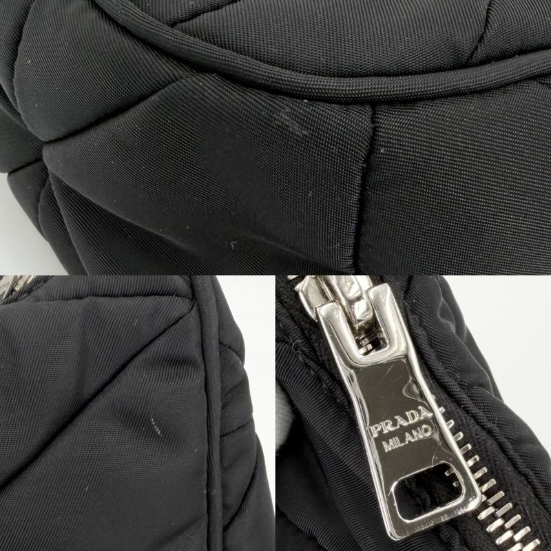 Prada Shoulder Bag Padded Re-Nylon Crossbody Triangle Logo Nylon Black Silver