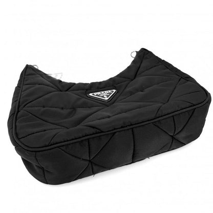 Prada Shoulder Bag Padded Re-Nylon Crossbody Triangle Logo Nylon Black Silver