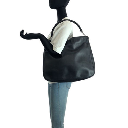 Gucci Bamboo Black Gunmetal Leather 001 Shoulder Bag