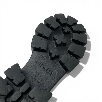 Prada Monolith Loafers Leather Shoes Silver Black Logo Lace Up