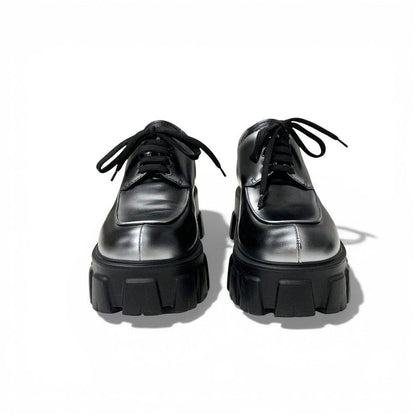Prada Monolith Loafers Leather Shoes Silver Black Logo Lace Up
