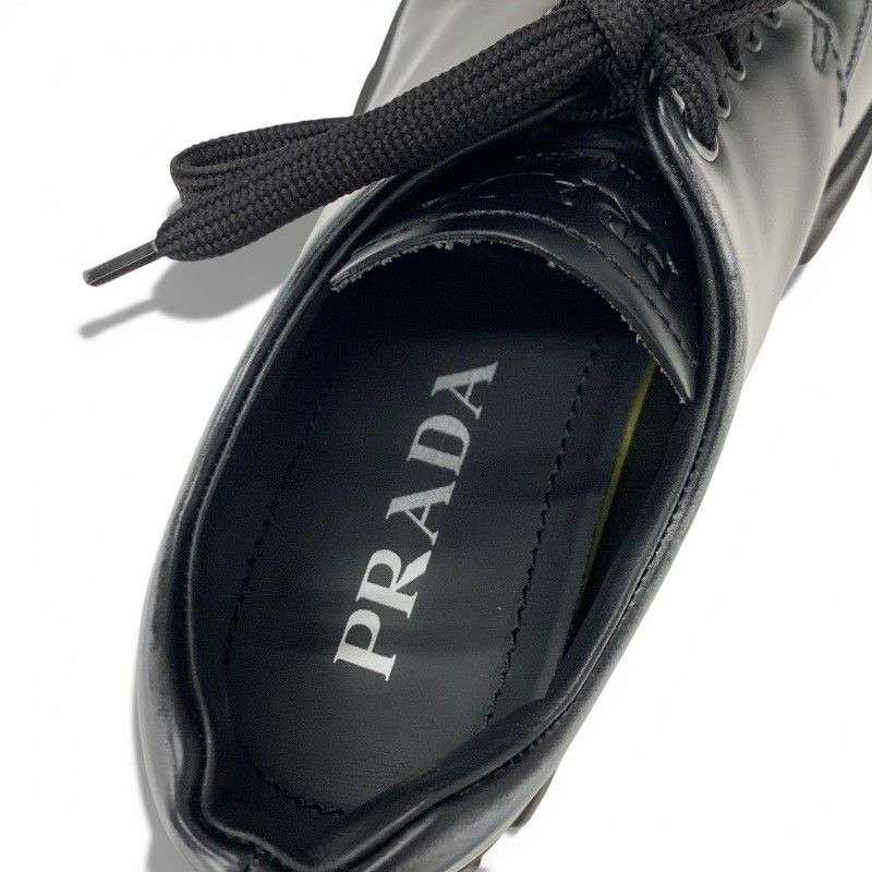 Prada Monolith Loafers Leather Shoes Silver Black Logo Lace Up