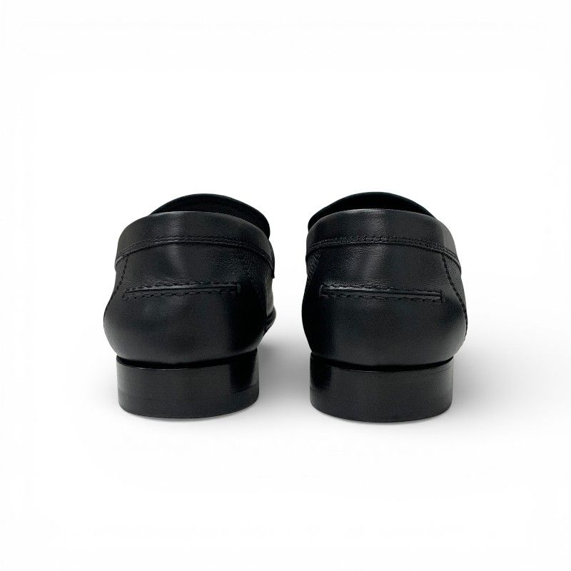 Hermes Destin Loafers Leather Shoes Black Silver Kelly Moccasins
