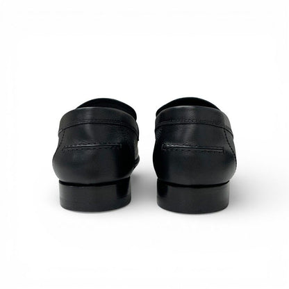 Hermes Destin Loafers Leather Shoes Black Silver Kelly Moccasins
