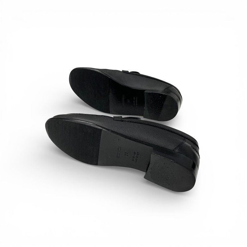 Hermes Destin Loafers Leather Shoes Black Silver Kelly Moccasins