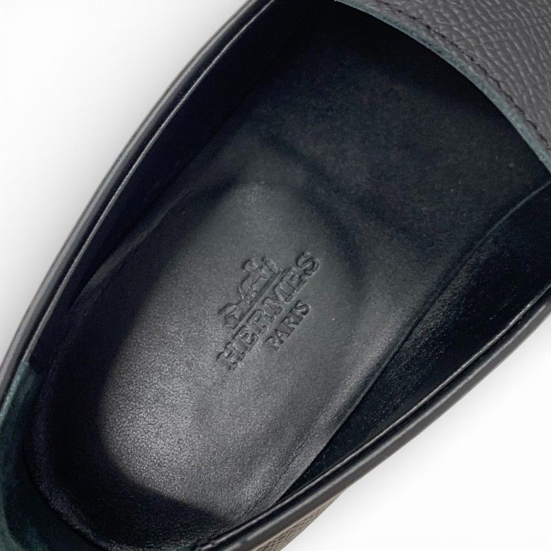 Hermes Destin Loafers Leather Shoes Black Silver Kelly Moccasins