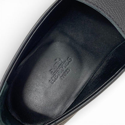 Hermes Destin Loafers Leather Shoes Black Silver Kelly Moccasins