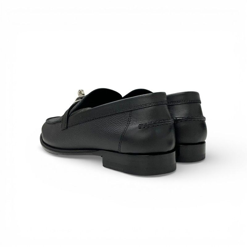 Hermes Destin Loafers Leather Shoes Black Silver Kelly Moccasins