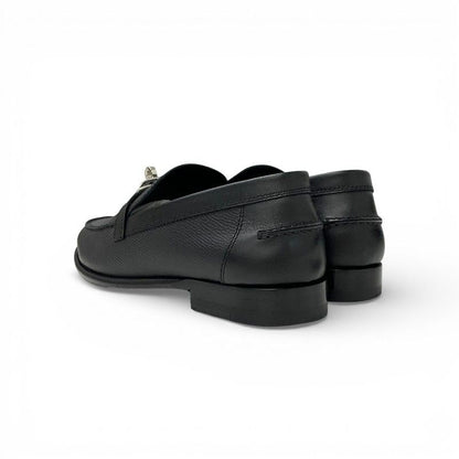 Hermes Destin Loafers Leather Shoes Black Silver Kelly Moccasins