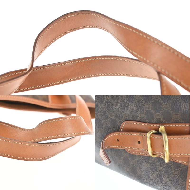 Celine Macadam Tote Shoulder Bag Brown Leather